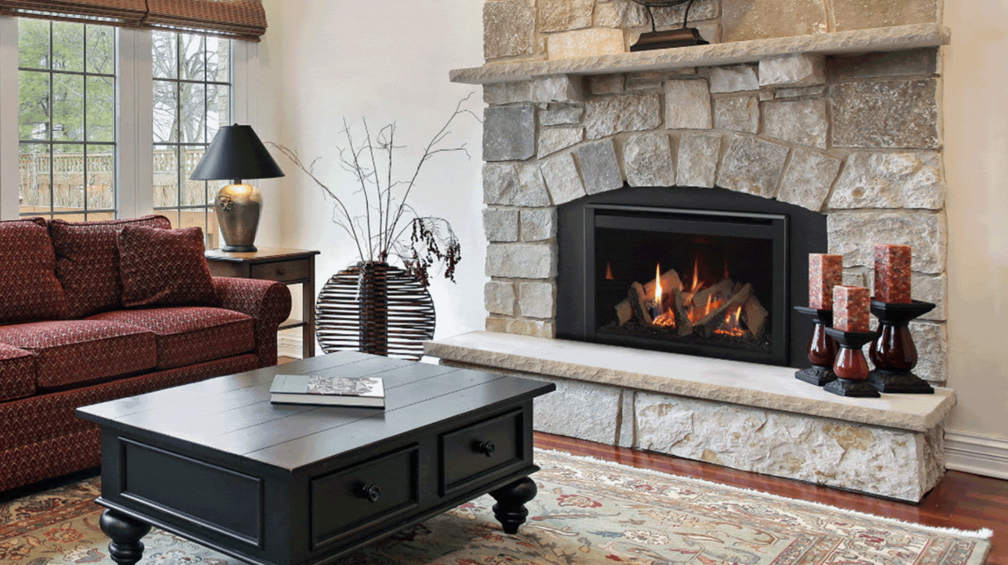 Gas insert fireplace installed in a living room